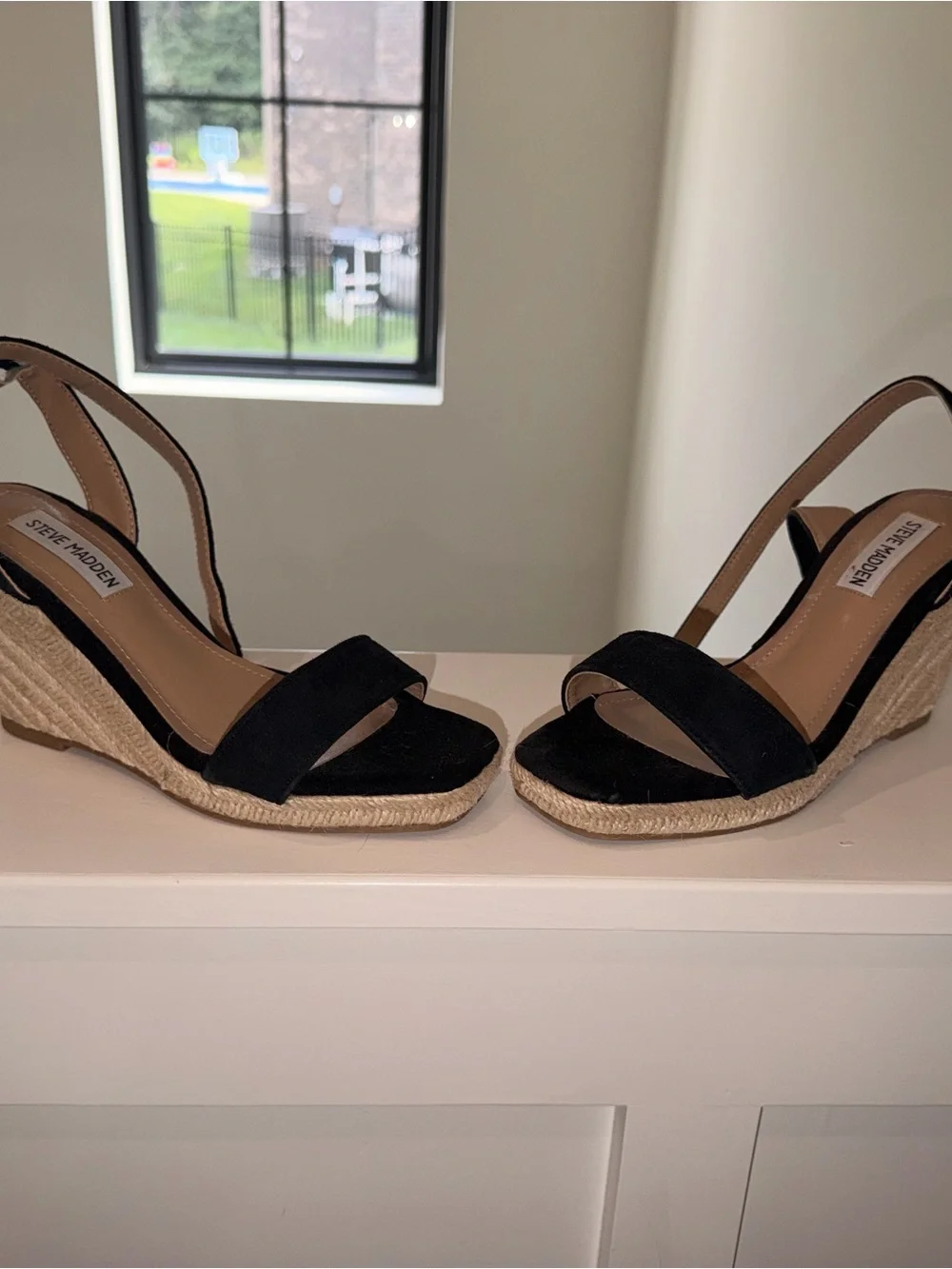 Steve Madden Black Espadrille Slingback Wedges
